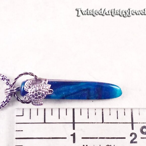 Sea Turtle and Blue Agate Shard Pendant Necklace - Picture 6 of 6